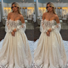 Fantasy Wedding Dresses Long Sleeves Lace Straplesss Sweep Train Bridal Gowns