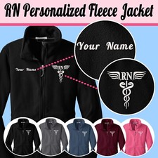Personalized RN Embroidered Caduceus Zip Fleece Jacket Comfortable Nurse Apparel