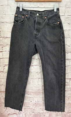 Levi's 501 Women Jeans Gray Button Fly Raw Hem Cropped ALTERED 25x23.5