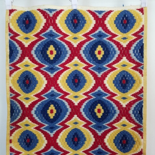 Vtg Complete Bargello Medallion Needlepoint Hanging Red 17x34 Blue Golden Yellow - Picture 2 of 7