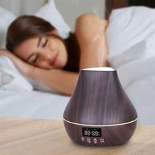Essential Oil Diffuser Balance With LED Alarm Clock Dark Wood Cool Mist Aroma