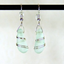 Wire Wrapped Sterling Silver Earrings, Hypoallergenic Ear Wires, AQUA