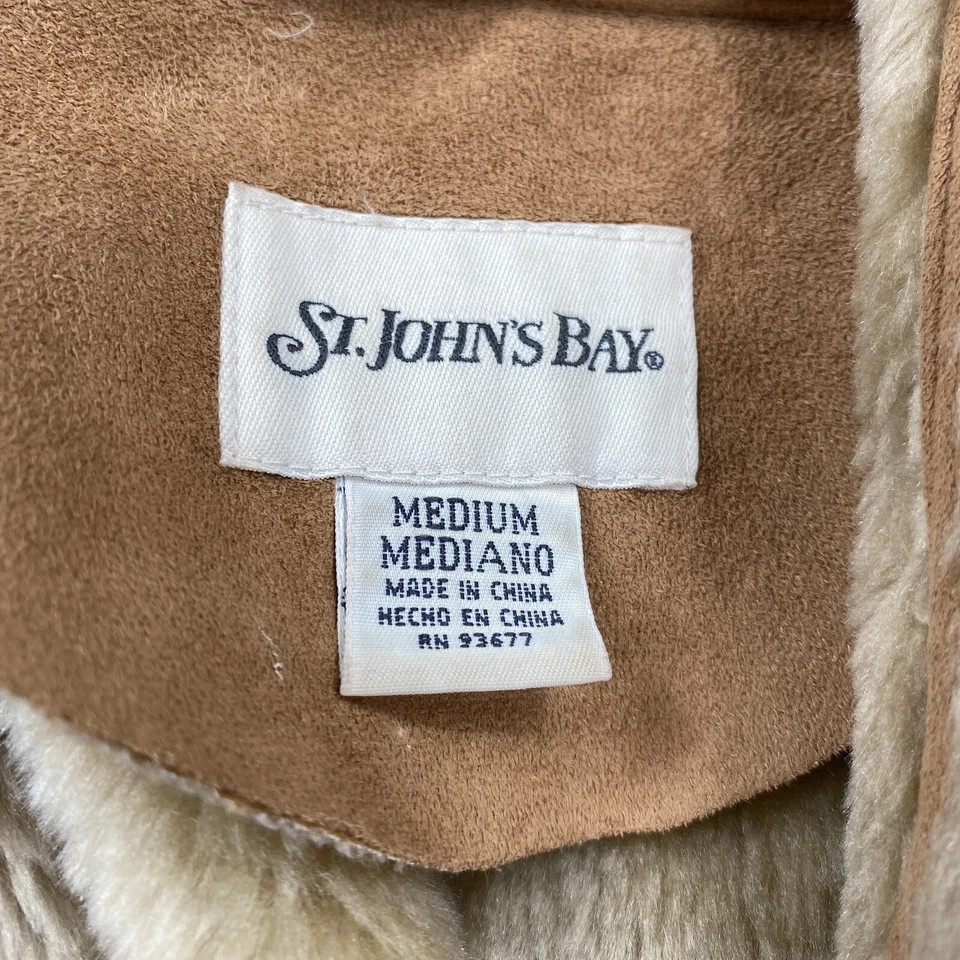 St. John's Bay Bohemian Faux Fur Trim Suede Toggle Hooded Coat Womens Size M Tan - Image 4 of 4