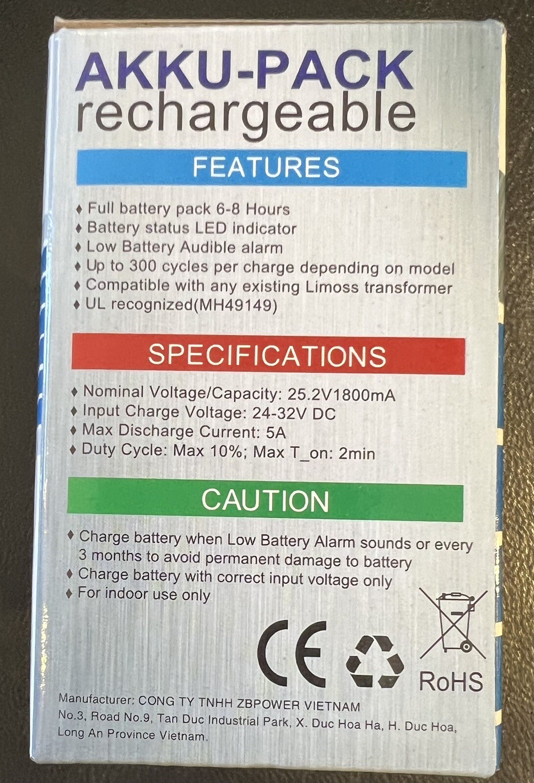 (1) Limoss AkkuPack Rechargeable Battery for Reclining Furniture with