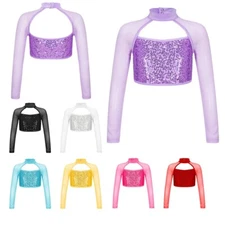 Kids Girls T-Shirt Gymnastics Dance Wear Hip-Hop Crop Top Stage Performance