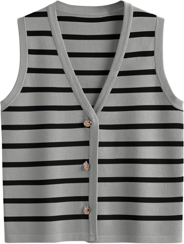 Vest Tops for Women Striped Sweater Vests 2025 Summer Vacation Crop Button up Wo
