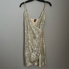 WINSOR women's nude wrap around dress silver sequin full lined spaghetti strap S