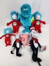 Lot of 7 Dr. Seuss Plush toys Thing 1  2 Blue Fish Cat in the Hat