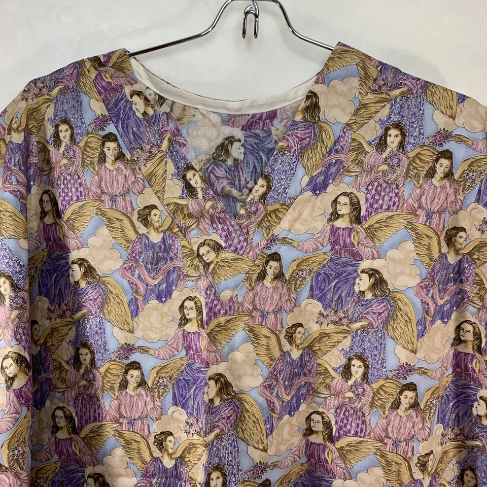 Angels Print SCRUB TOP Sz Lg MEDICAL DENTAL VET TECH Hospice Handmade OOAK NWOT - Image 3 of 4