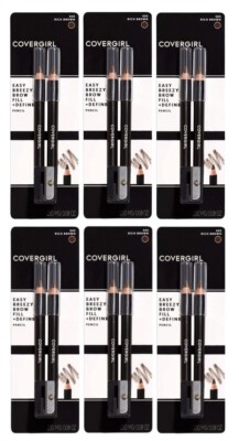 6 CoverGirl Easy Breezy Brow Fill+Define Pencils 505 RICH BROWN Sharpener 6X2=12