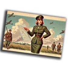 nice vintage retro woman military uniform WW2 Photo Glossy 4 6 in H52