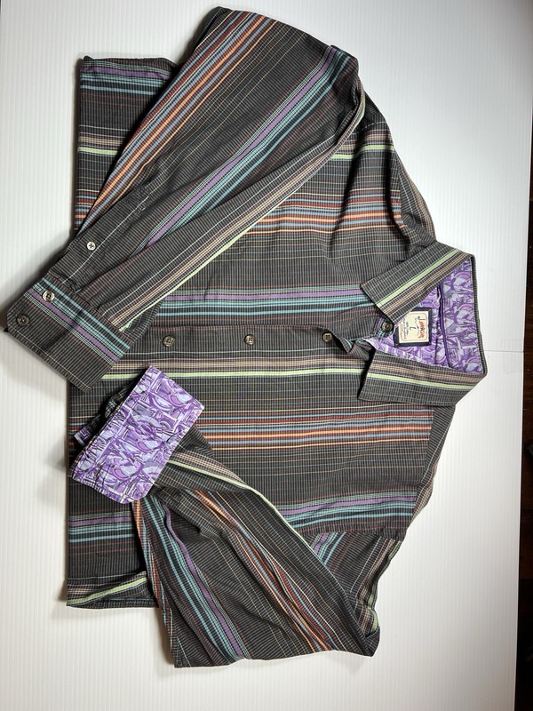 Jerry GARCIA Mens  Multicolor Striped Button Up Flip Cuff Shirt Size L