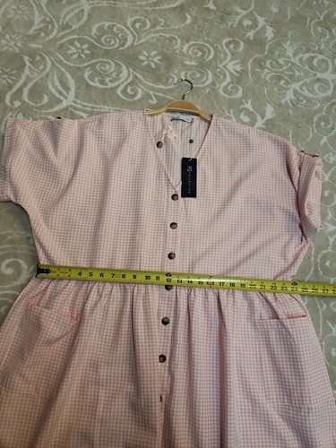 PQ Collection Dazzle Dress Pink White Gingham Pockets Plus Sz 26 Cotton Blend - 第 7/12 張圖片