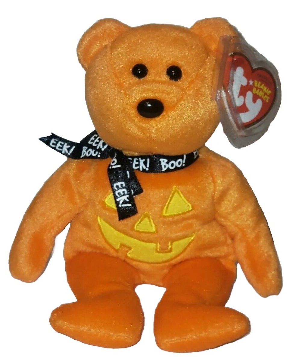 Ty Beanie Baby PUNKIN FACE (Yellow) Jack-o-lantern Bear