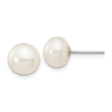 14k White Gold 7-8mm White Button Cultured Pearl Stud Earrings 0.1gm L-7 to 8mm