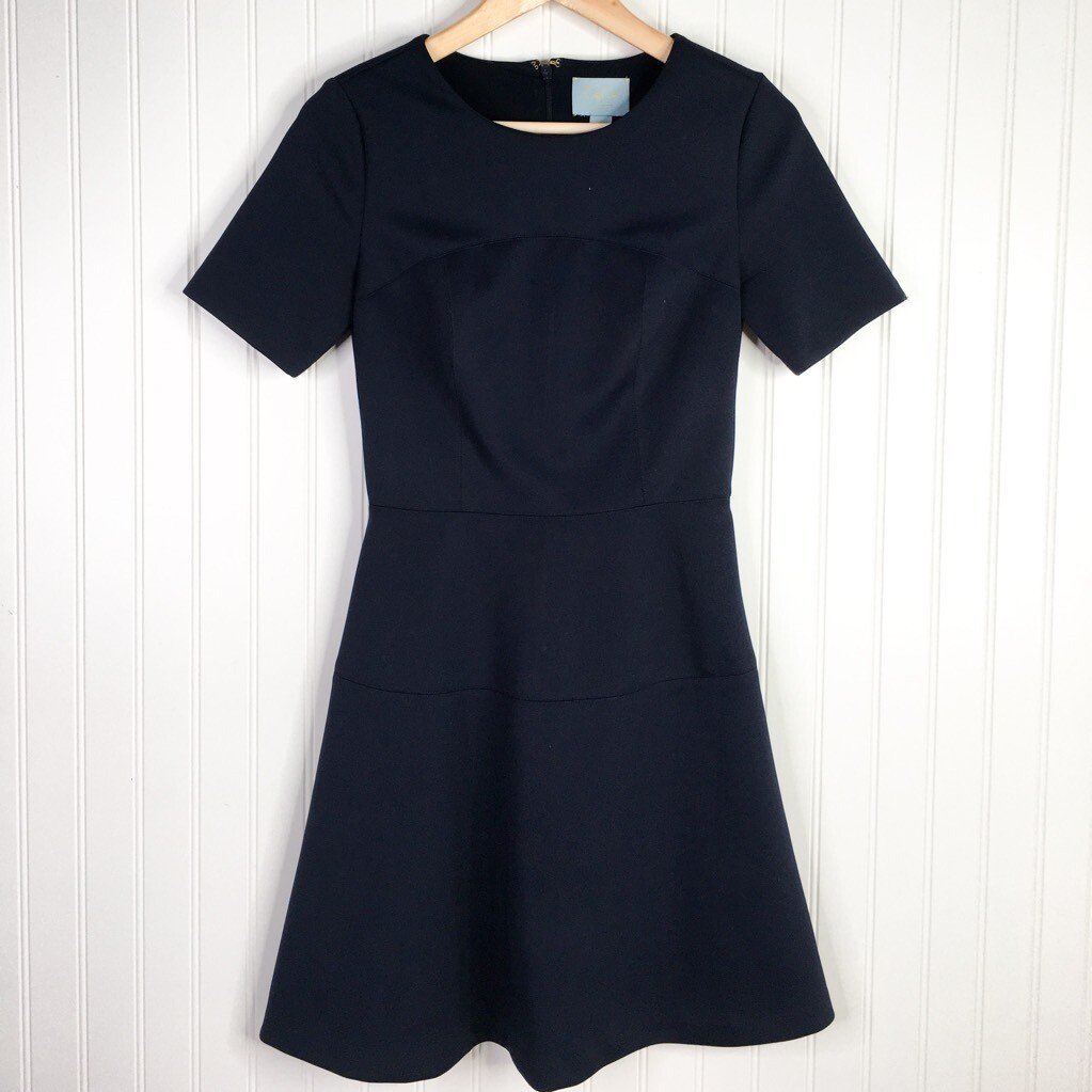 Cece By Cynthia Steffe Womens Fit And Flare Dress Blue Stretch Short Sleeve  XS 2