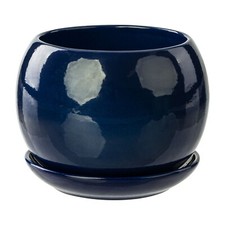 Keramik Blumentopf Unikat Kugel handbemalt inkl. Untersetzer 3 Größe 15 Farben