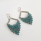 Turquoise Blue Rhinestone Chandelier Earrings Dropdown Dangle Silver Tone 2.75"