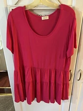 Be Stage Women’s Tiered Tunic  Hot Pink 1X Plus Size Office Whimsical