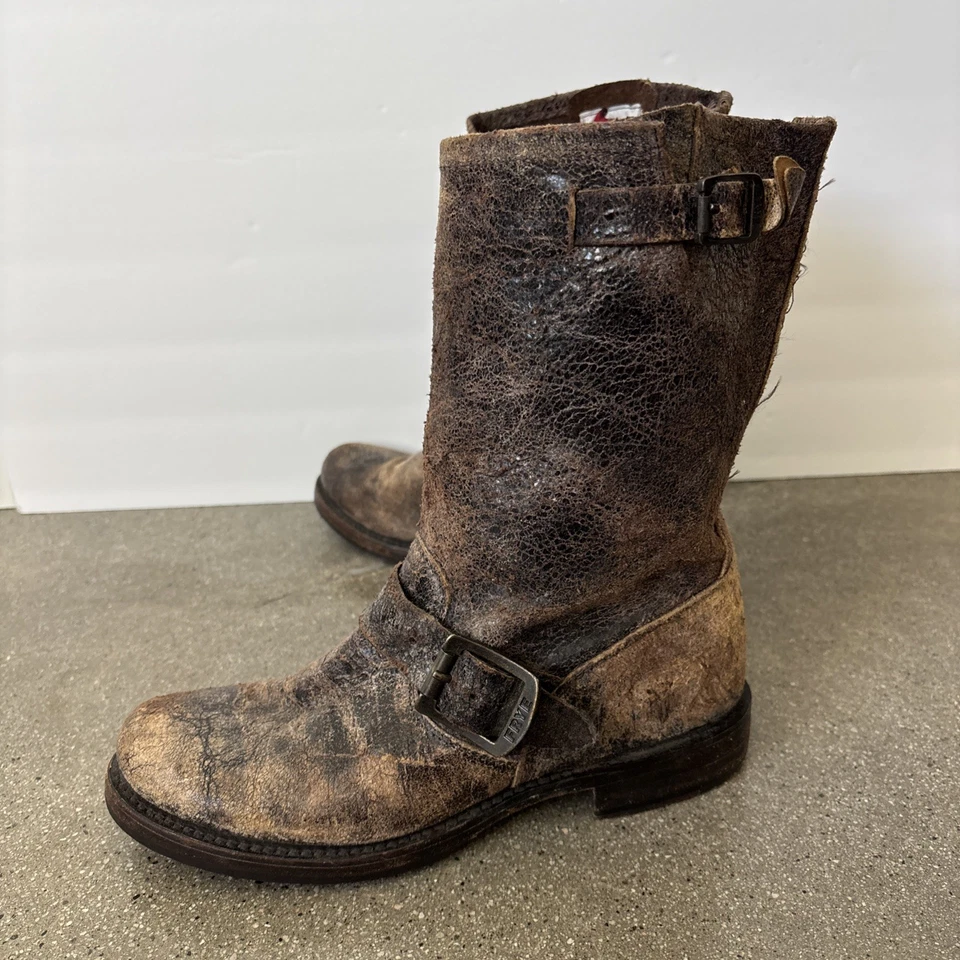 Frye Veronica Crackled Leather Harness Riding Motorcycle Boots Sz 6 - Image 3 of 4