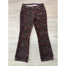 Y2K Paisley Flare Pants Boho Printed Brown Low Rise Vintage Style Size 10