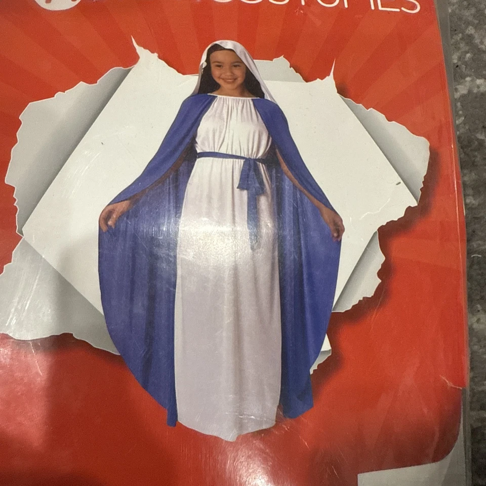 Niñas Virgen María Disfraz Niños Religioso Navidad Belén Vestido Bata + Capa Foto 2 de 2