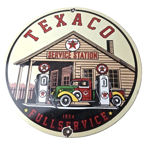 Vintage Texaco Gasoline Advertisement Sign - Gas Service Station Porcelain Sign