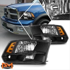 For 09-12 Dodge Ram 1500 2500 3500 Carbon Fiber Pattern Housing Headlights/Lamps