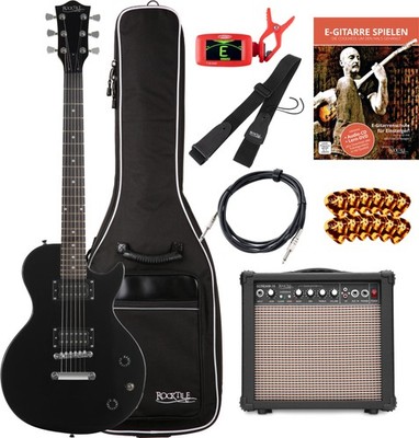 Rocktile L-100 BL E-Gitarre Set Schwarz Gigbag Verstärker Gurt Picks