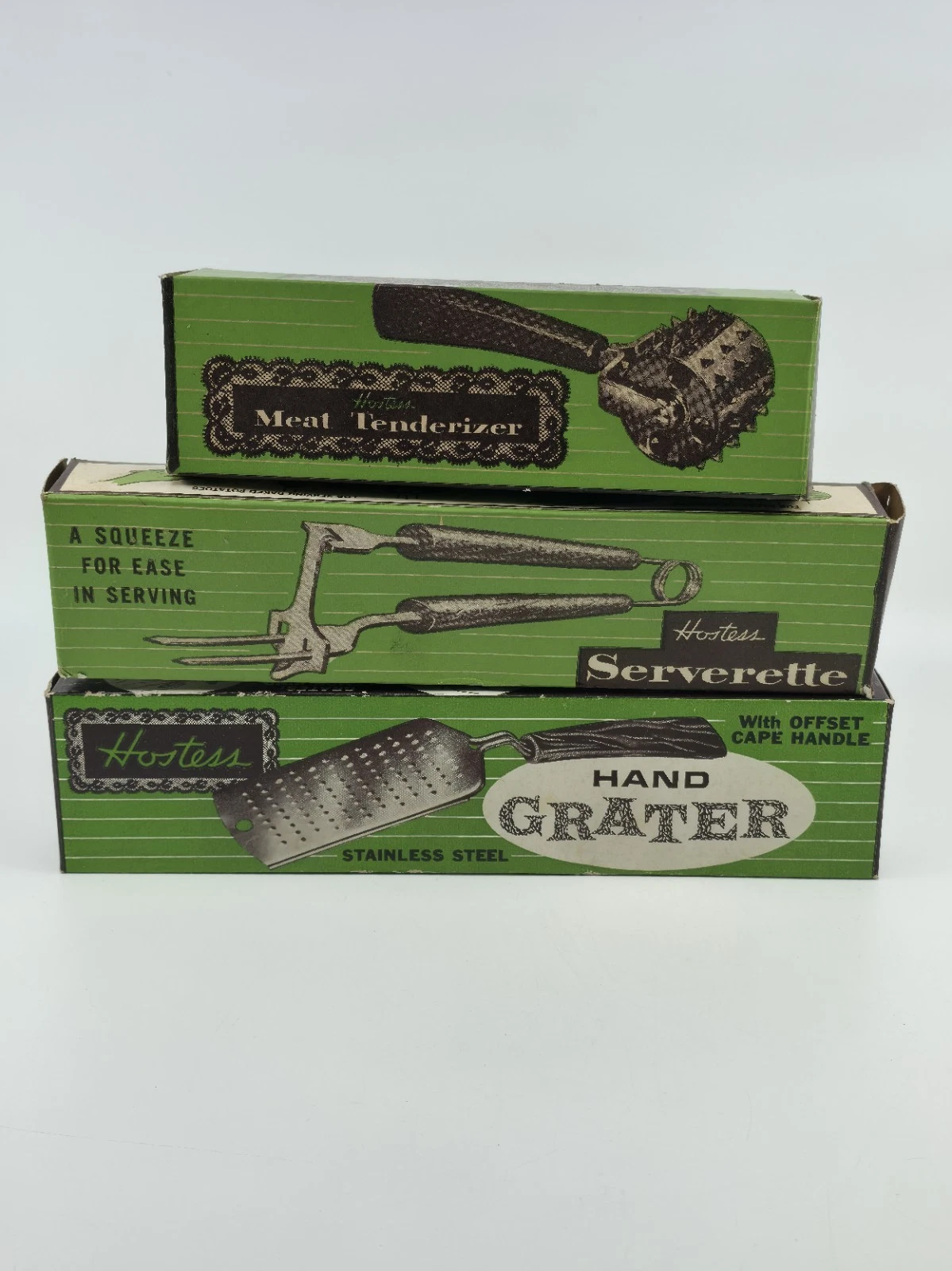 VINTAGE Lot Stanley Hostess Kitchen Tools Tenderizer Serverette Grater NIB 1960s
