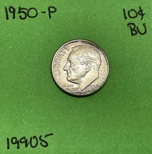 1950 Roosevelt Dime BU Uncirculated Mint State 90% Silver 10c Nice Toning