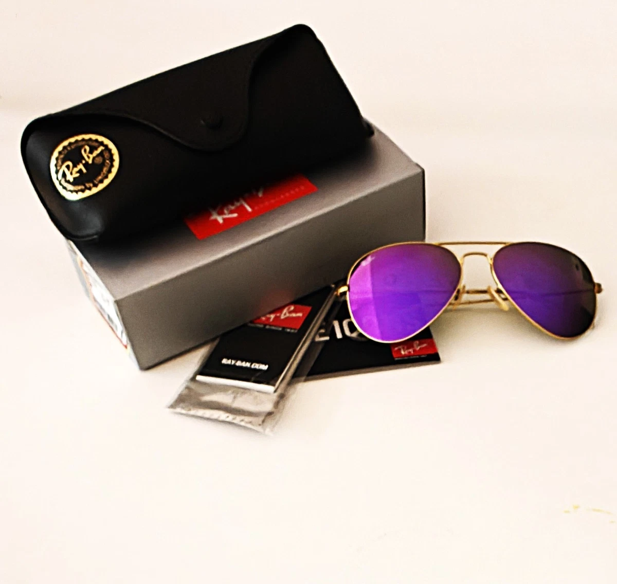 Ray-Ban Aviator Sunglasses - Black Frame with violet lens Matte Black Grandpa Thin Aviator Tinted Sunglasses with  main image 4