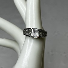 Vintage Sterling Silver Square Cut Cocktail Ring CZ Stones Size 6
