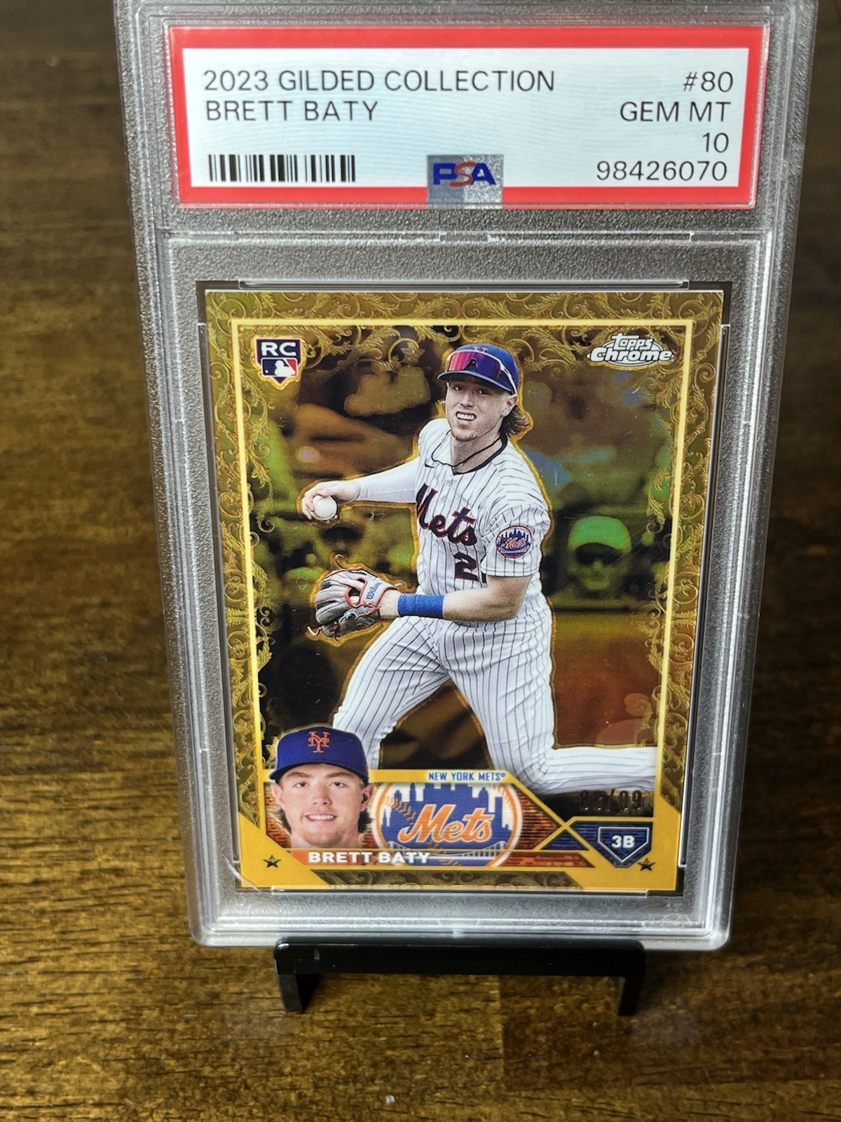 2023 Topps Gilded Collection Brett Baty Rookie Card /99 PSA 10 Mets