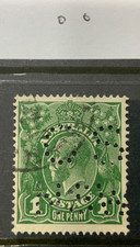 PERFIN: OS NSW ON 1d GREEN  KGV  SINGLE WMK  FINE USED ..