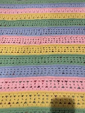 Vintage Crochet Multicolor Afghan Throw Blanket 38 X 50 Easter Print Colors