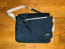 Vintage Lacoste Alligator Green Navy Blue Messenger Padded Strap Laptop Bag