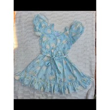 LoveShackFancy Light Blue Floral Mini Dress with Tie Waist