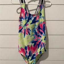 Justice Kids Tie-Dye Swimsuit - Pink, Blue, Yellow Girls S