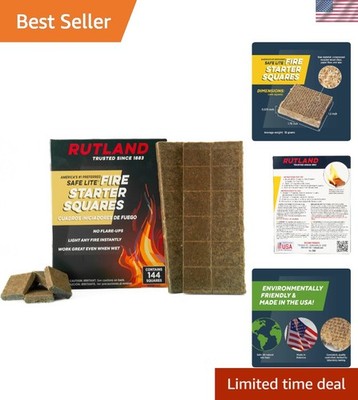 Ultra Reliable Fire Starter Squares - 144 Count, Perfect for BBQs and Camping