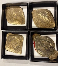Set Of 4 Wendell August Forge Xmas Ornaments Bronze Religious Manger 3 Wise Men