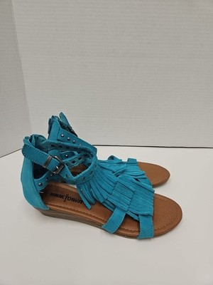Minnetonka Women's Monaco SL Wedge Sandal, Turquoise Suede Women's Size 6