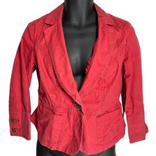 Cabi Blazer Jacket Size 4 Red Cotton Blend One Button 878 Toss On Geranium STAIN