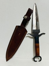 Hand Forged Double Edge Dagger Fixed Blade Knife Wood Handle Leather Sheath