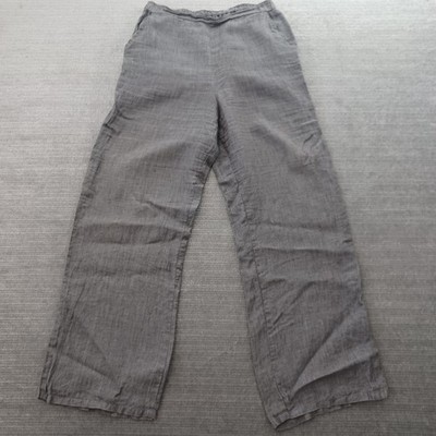 Match Point Linen Pants Womens M Gray Artsy Wide Leg Lagenlook Lightweight