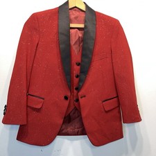 Kids World of USA Tuxedo Red Sparkle Jacket  Vest Set Formal Holiday Size 8