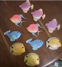 Vintage 10 Colorful Tropical Fish Wall Decor Beach Coastal Bathroom