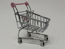 Mini Light Pink Silver Metal Grocery Shopping Cart For Dolls Holiday Elf
