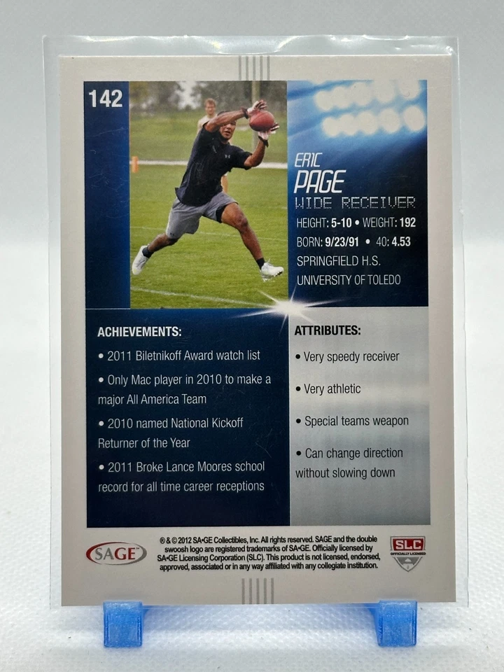 Eric Page 2012 Sage Hit #142 (RC) Toledo Rockets - Image 2 of 2