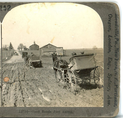Good Roads Just Ahead, Deep Rutted Mud Road, Horse Buggy-Keystone Stereoview R42